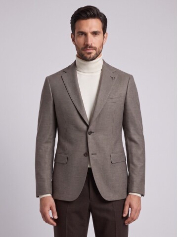 Light Brown Jacket with Mandarin Collar and Flap Pockets
