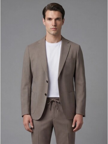 Light Brown Notch Lapel Suit with Patch Pockets