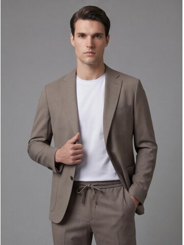 Light Brown Notch Lapel Suit with Patch Pockets