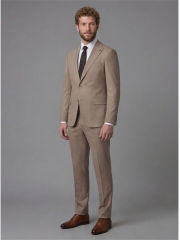 Light Brown Peak Lapel Comfort Fit Fully Lined Suit