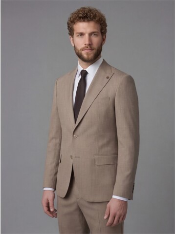 Light Brown Peak Lapel Comfort Fit Fully Lined Suit