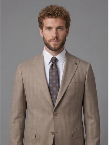 Mink Light Brown Peak Lapel Comfort Fit Fully Lined Suit