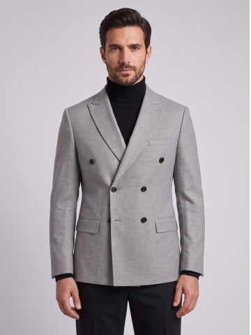 Light Brown Peak Lapel Double-Breasted Blazer