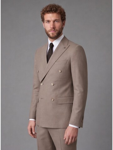 Light Brown Peak Lapel Double Breasted Suit