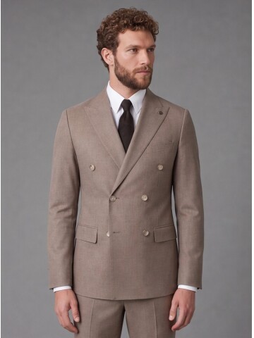 Light Brown Peak Lapel Double Breasted Suit