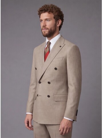 Light Brown Peak Lapel Double Breasted Suit
