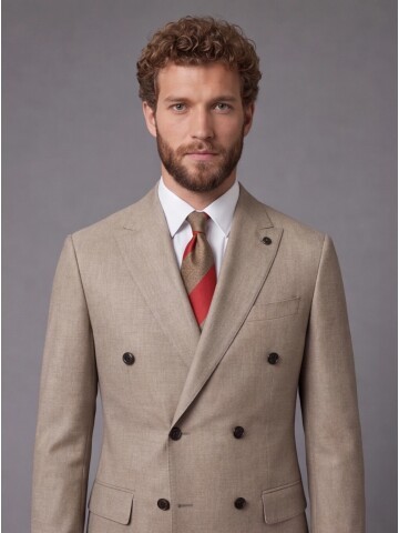 Light Brown Peak Lapel Double Breasted Suit