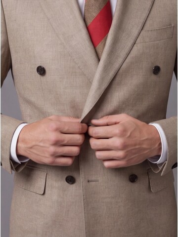 Light Brown Peak Lapel Double Breasted Suit