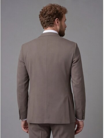 Açık Kahverengi Sivri Yaka Slim Fit 2 Düğme Torba Cep Takım Elbise