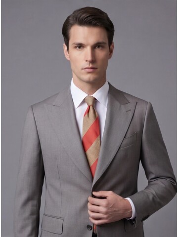 Açık Kahverengi Yünlü Sivri Yaka Comfort Fit Takım Elbise