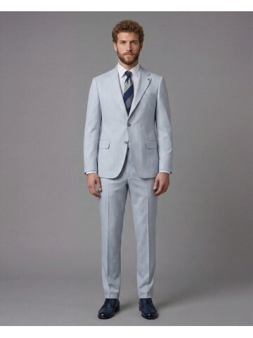Light Blue Notch Lapel Comfort Fit Suit