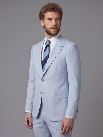 Light Blue Notch Lapel Comfort Fit Suit