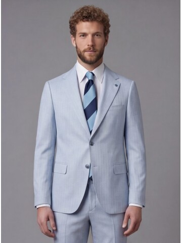 Light Blue Notch Lapel Comfort Fit Suit