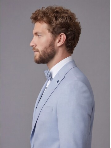 Light Blue Peak Lapel Comfort Fit Single Button Tuxedo Jacket & White Trousers Suit Combination
