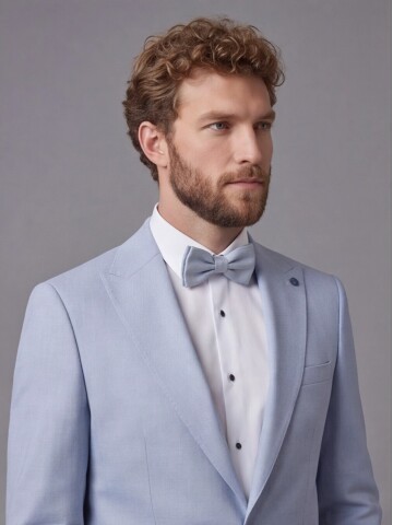 Light Blue Peak Lapel Comfort Fit Single Button Tuxedo Jacket & White Trousers Suit Combination