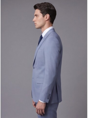 Açık Mavi Sivri Yaka İki Düğmeli Slim Fit Takım Elbise