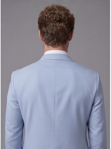 Light Blue Peak Lapel Double-Breasted Blazer & White Trousers Combination Suit