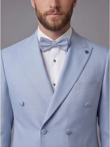 Light Blue Peak Lapel Double-Breasted Blazer & White Trousers Combination Suit