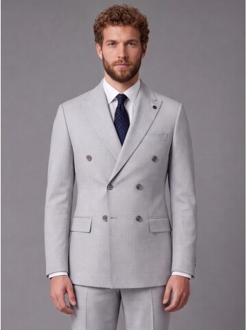 Light Blue Peak Lapel Double Breasted Suit