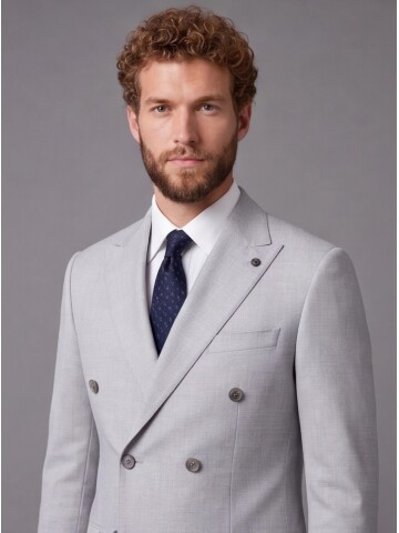 Light Blue Peak Lapel Double Breasted Suit