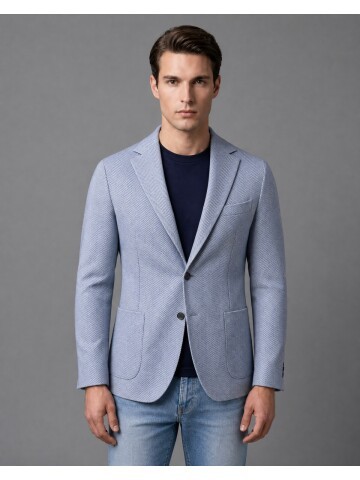 Light Blue Slim Fit Single Breasted Patch Pocket Blazer