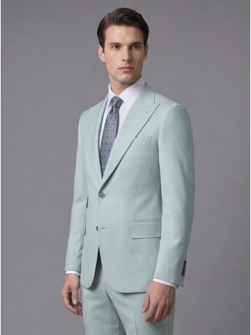 Açık Mavi Yünlü Sivri Yaka Comfort Fit Takım Elbise