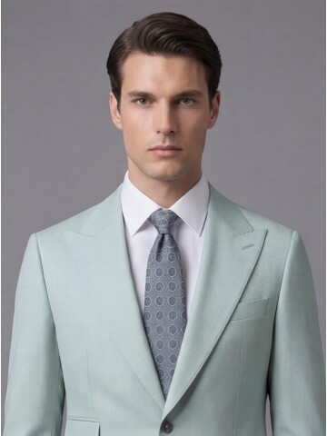 Açık Mavi Yünlü Sivri Yaka Comfort Fit Takım Elbise