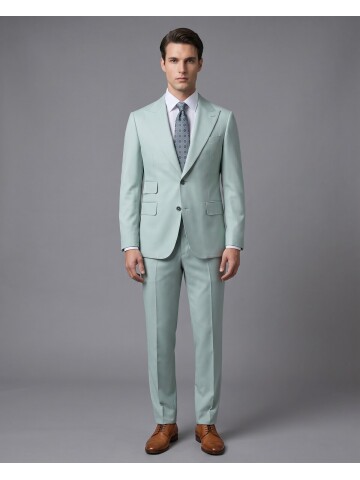 Açık Mavi Yünlü Sivri Yaka Comfort Fit Takım Elbise