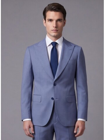 Açık Mavi Yünlü Sivri Yaka Comfort Fit Takım Elbise