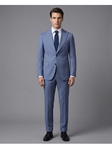 Açık Mavi Yünlü Sivri Yaka Comfort Fit Takım Elbise