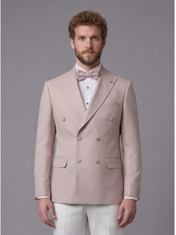 Light Pink Peak Lapel Double-Breasted Blazer & White Trousers Combination Suit