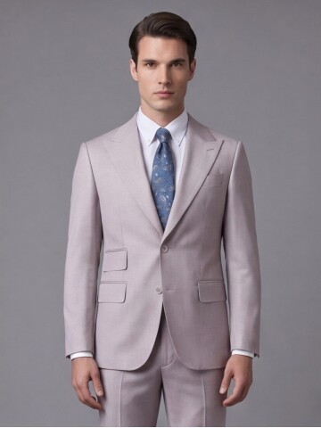 Açık Pembe Yünlü Sivri Yaka Comfort Fit Takım Elbise