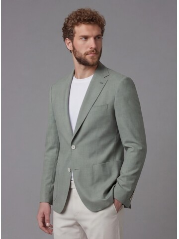 Açık Yeşil Ceket Bej Pantolon Kombinli Slim Fit Takım Elbise