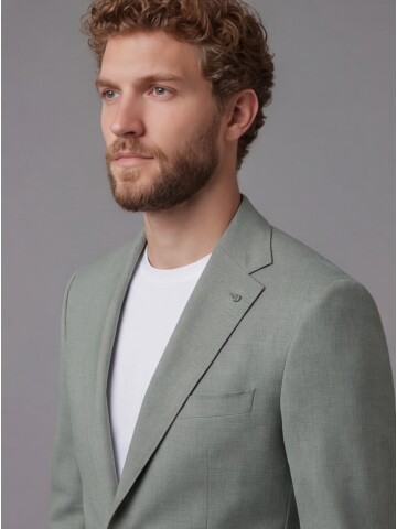 Açık Yeşil Ceket Bej Pantolon Kombinli Slim Fit Takım Elbise