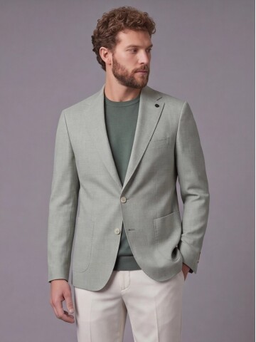 Açık Yeşil Ceket Bej Pantolon Kombinli Slim Fit Takım Elbise