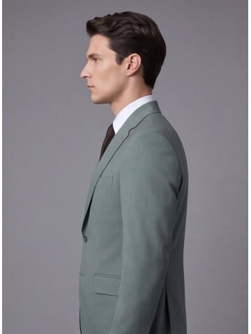 Açık Yeşil Mono Yaka İki Düğmeli Slim Fit Takım Elbise