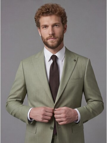 Light Green Peak Lapel Comfort Fit Mens Suit