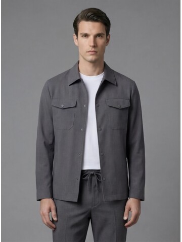 Anthracite Comfort Fit Shirt Collar Safari Pocket Sporty Suit