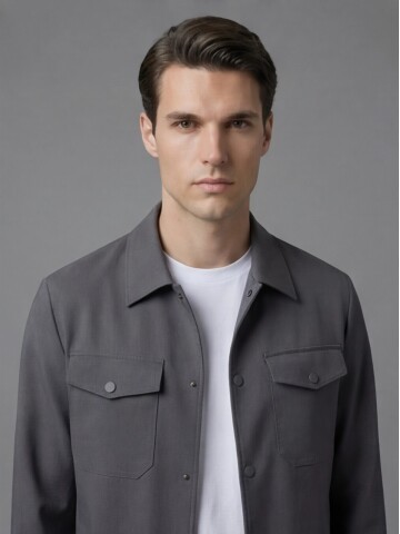 Anthracite Comfort Fit Shirt Collar Safari Pocket Sporty Suit