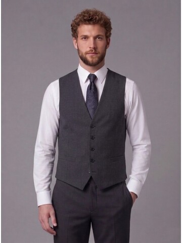 Antrasit Sivri Yaka Çift Düğmeli Slim Fit Yelekli Takım Elbise