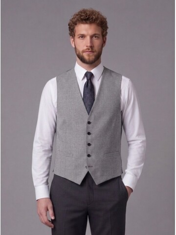 Antrasit Sivri Yaka Çift Düğmeli Slim Fit Yelekli Takım Elbise