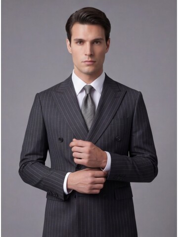 Antrasit Sivri Yaka Yünlü Kruvaze Takım Elbise