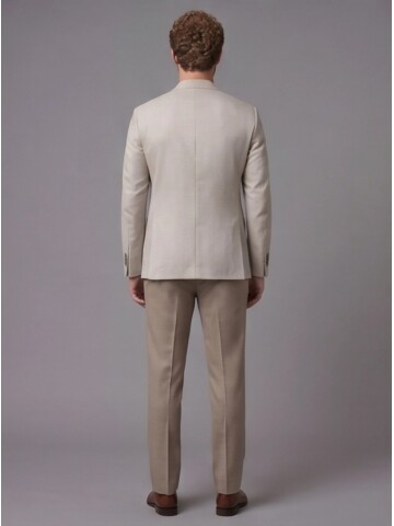 Bej Ceket Açık Kahverengi Pantolon Kombinli Slim Fit Takım Elbise