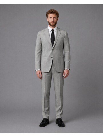 Beige Striped Mono Lapel Suit