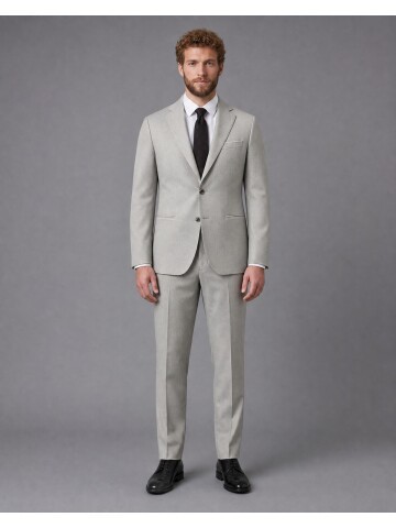 Beige Striped Mono Lapel Suit