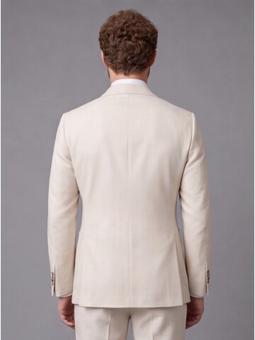 Beige Comfort Fit Double-Breasted Suit