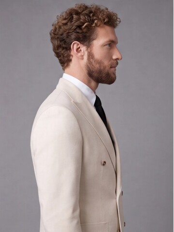Beige Comfort Fit Double-Breasted Suit