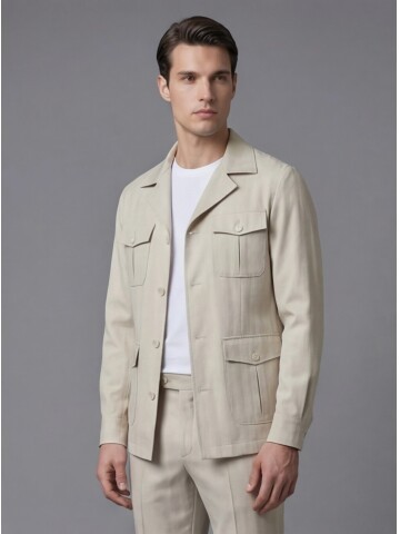 Beige Comfort Fit Unlined Safari Sport Suit
