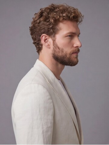 Bej Keten Sivri Yaka Comfort Fit Torba Cep 2 Düğme Takım Elbise