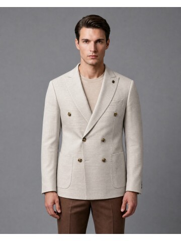 Beige Double Breasted Blazer
